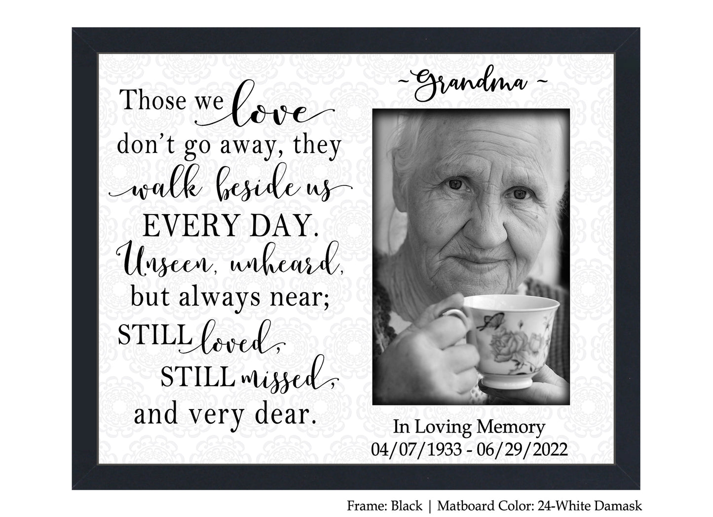 Memorial picture frame for loss of loved one, 8x10 Picture Frame MatboardMemories   