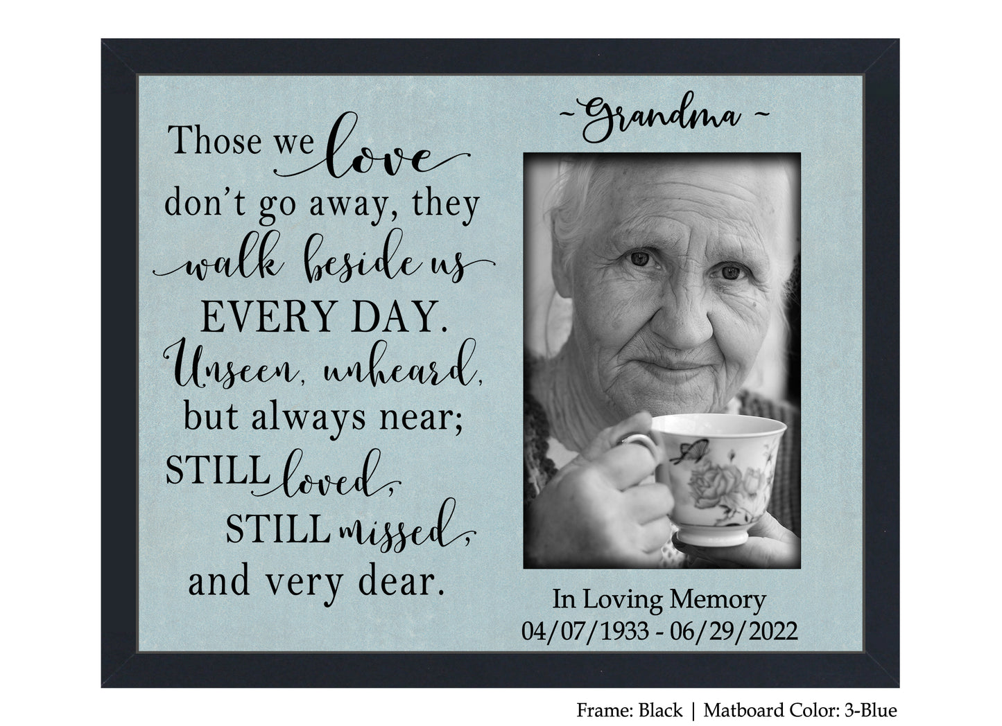 Memorial picture frame for loss of loved one, 8x10 Picture Frame MatboardMemories   