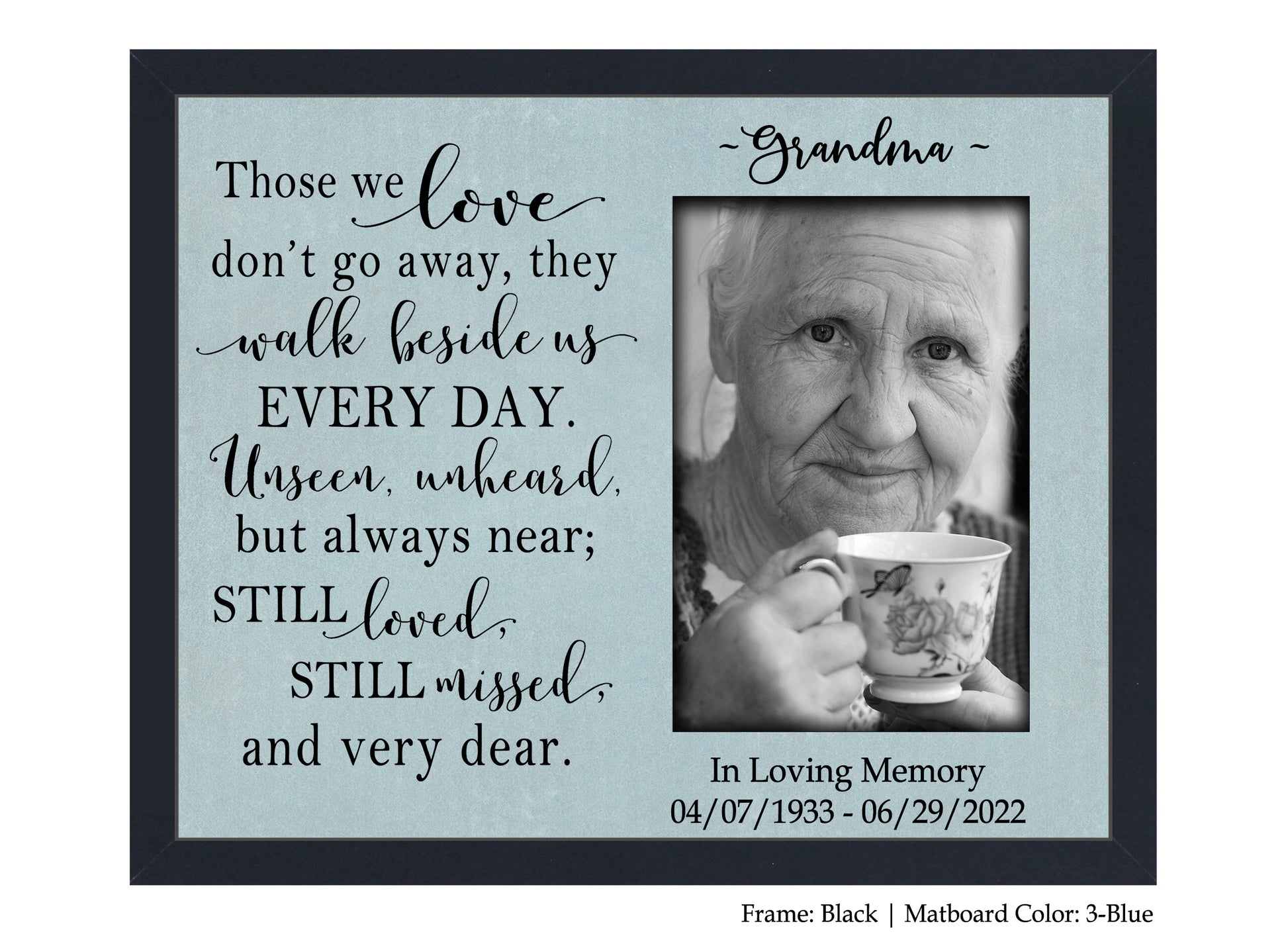 Memorial picture frame for loss of loved one, 8x10 Picture Frame MatboardMemories   