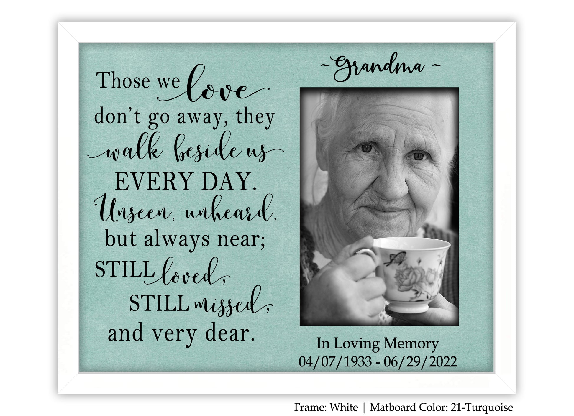 Memorial picture frame for loss of loved one, 8x10 Picture Frame MatboardMemories   