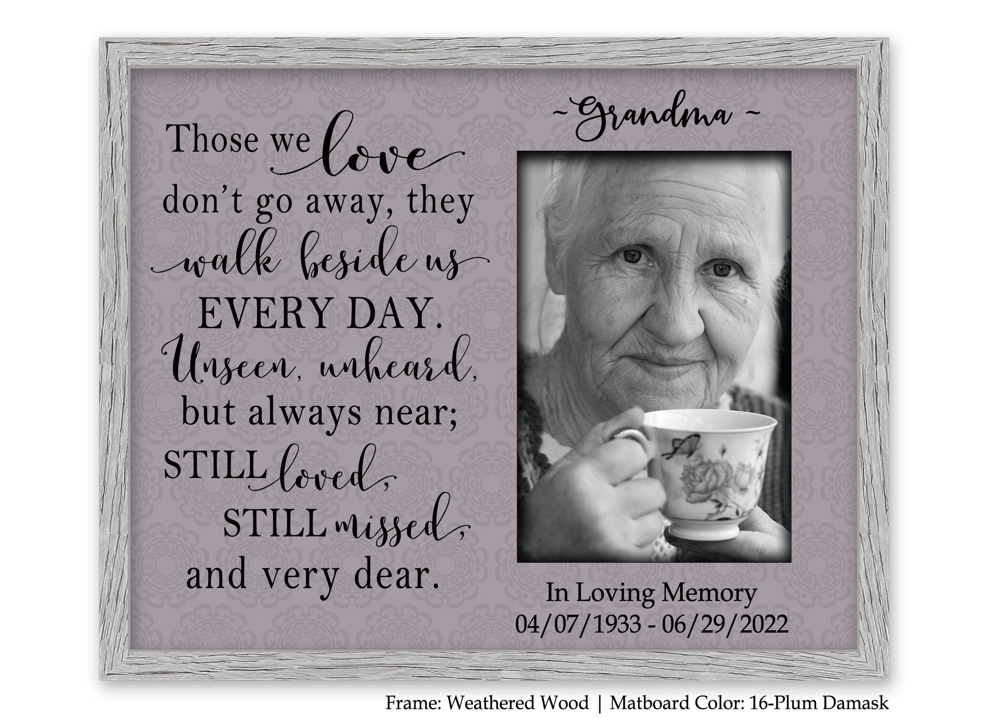 Memorial picture frame for loss of loved one, 8x10 Picture Frame MatboardMemories   