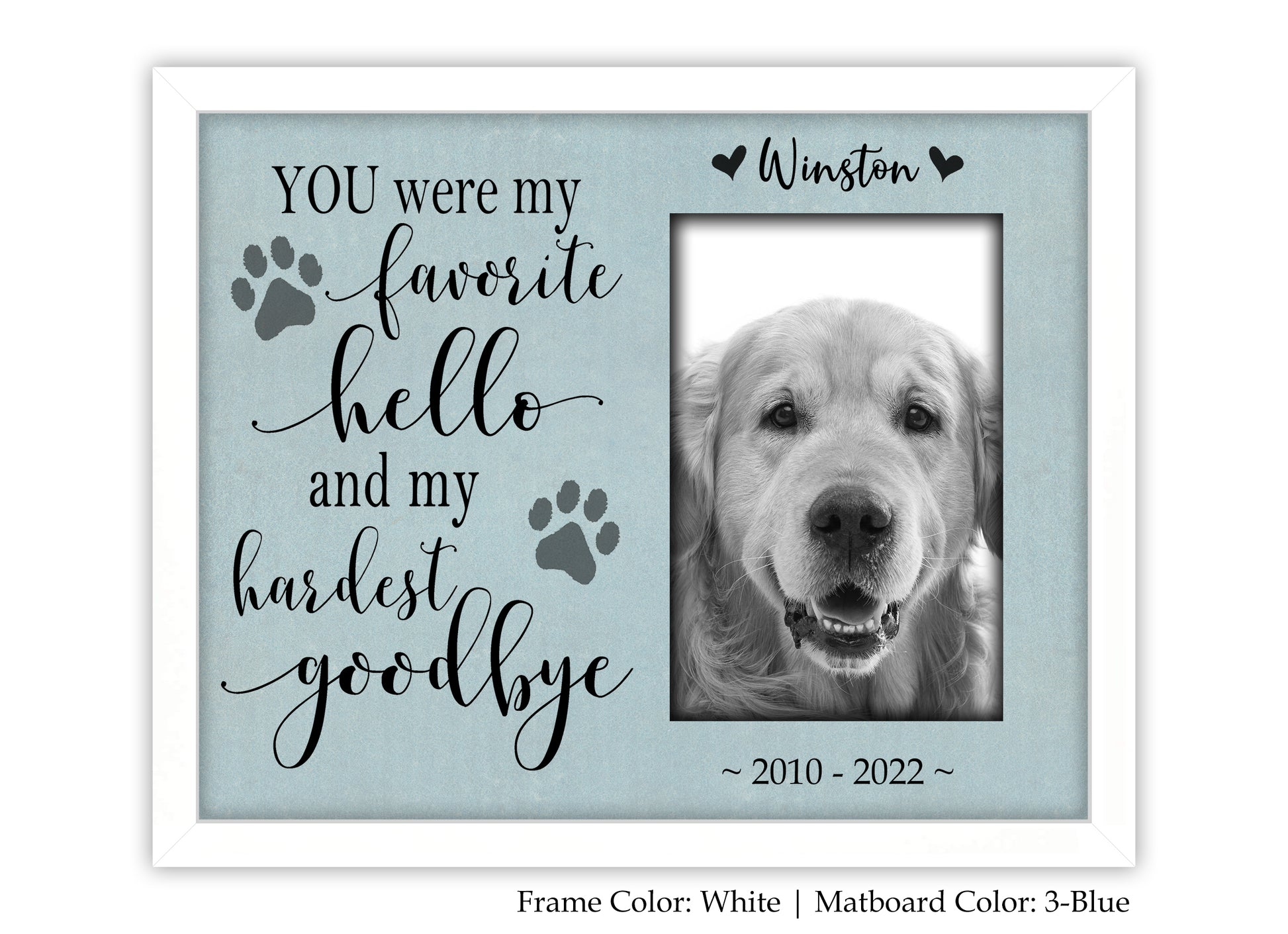 Dog or Cat Memorial Picture Frame Personalized, 8x10 Picture Frame Matboard Memories   