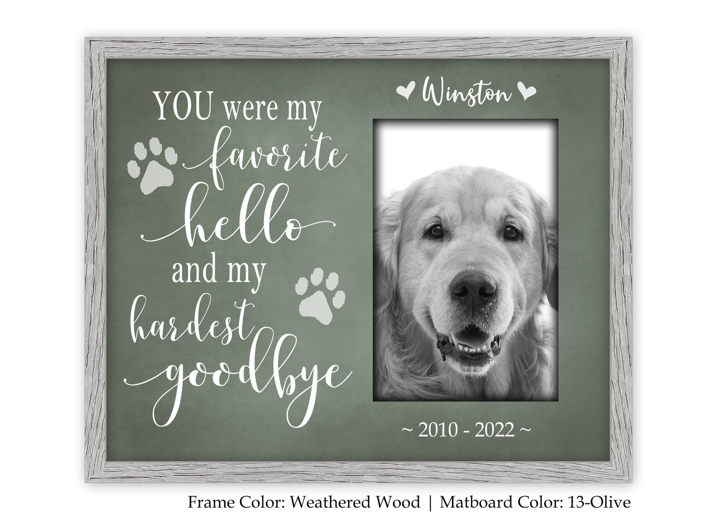 Dog or Cat Memorial Picture Frame Personalized, 8x10 Picture Frame Matboard Memories   