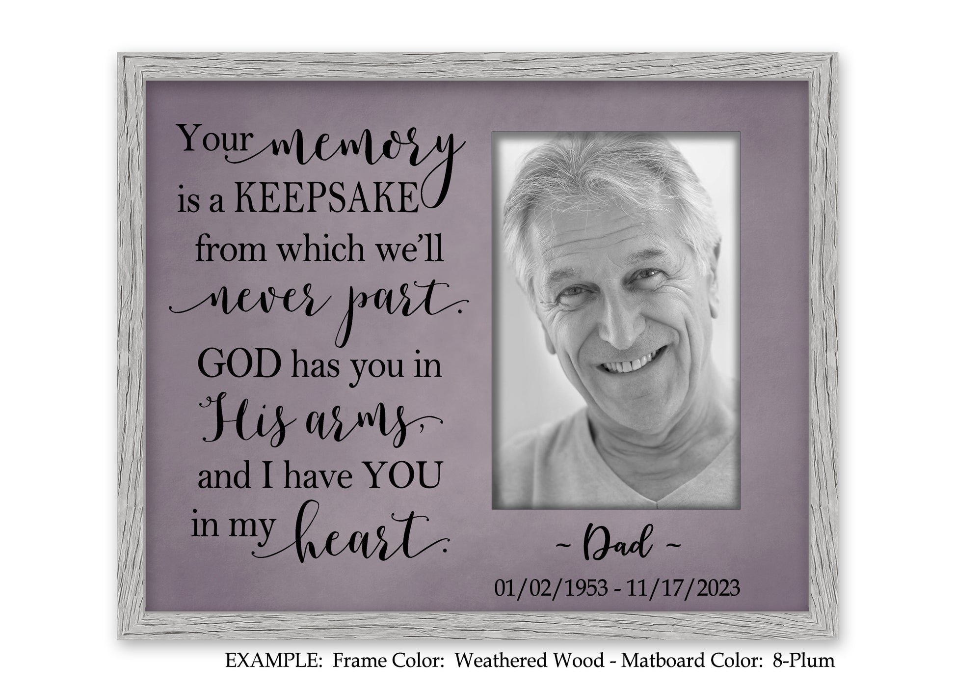 Bereavement picture frame for loss of mother, father, grandma, grandpa, 8x10 Picture Frame MatboardMemories   