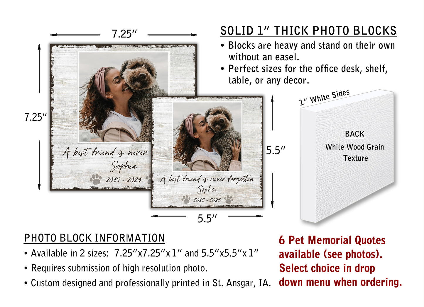 Personalized Pet Loss Photo Block for Dog or Cat Picture Frame MatboardMemories   