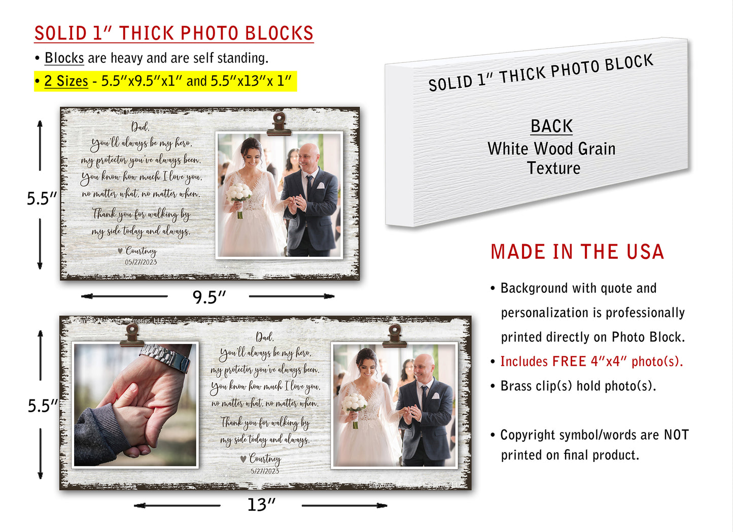 Wedding Gift for Father of the Bride, Personalized Photo Block Picture Frame Picture Frame MatboardMemories   