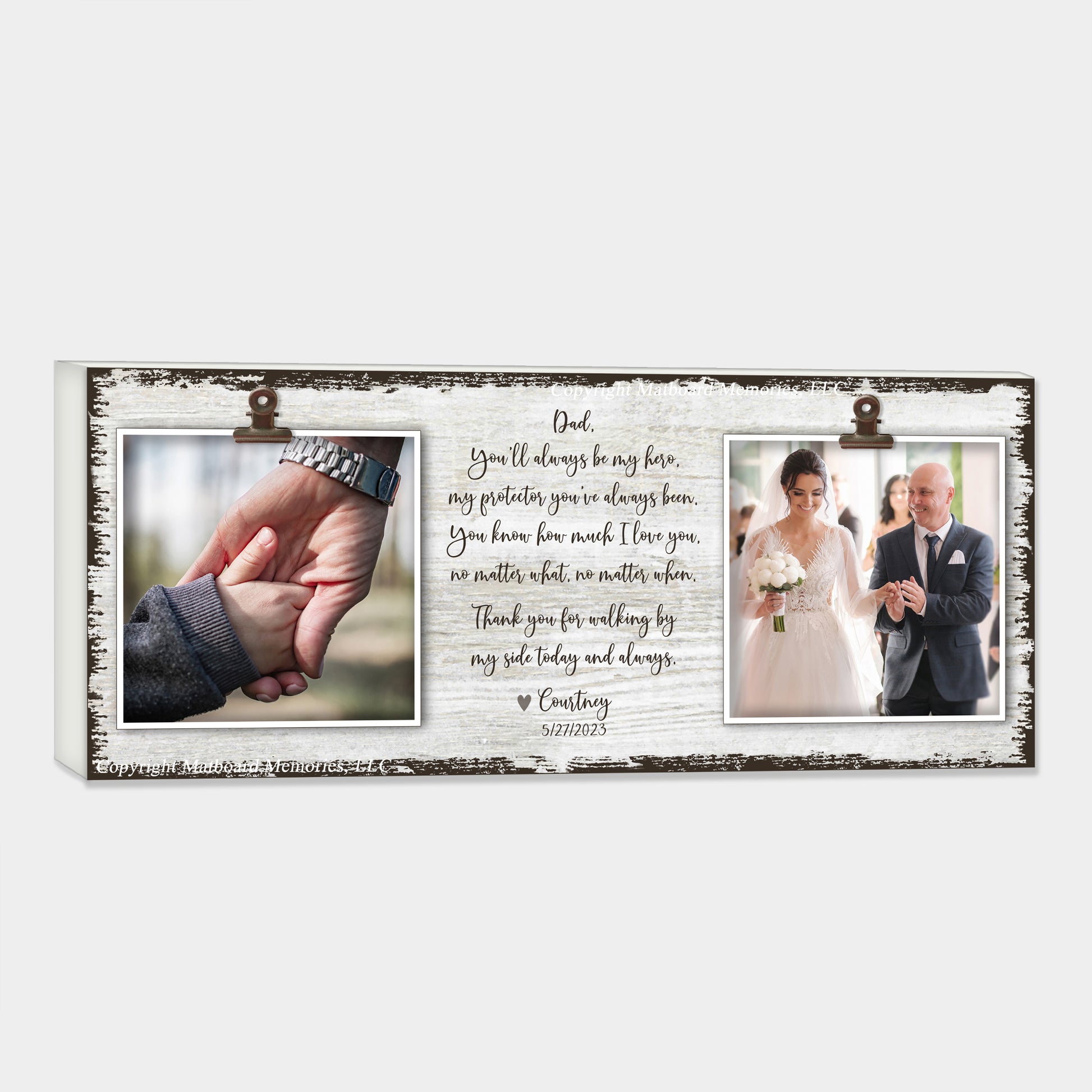 Personalized Father of the Bride Custom Photo Block, 5.5" x 9.5" Picture Frame MatboardMemories 5.5" x 13" + 2 Photos  