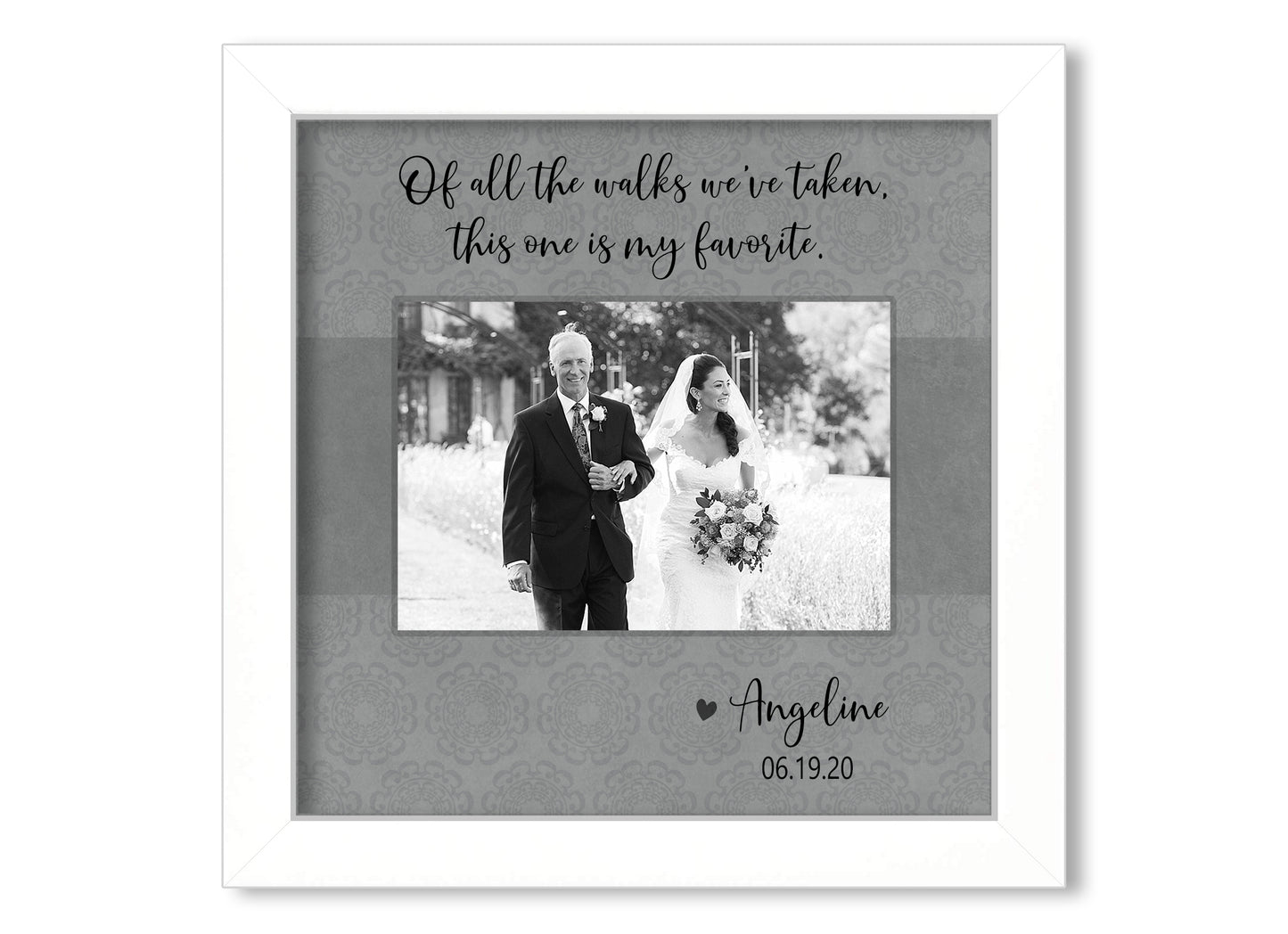 Of all the Walks We've Taken Personalized Picture Frame, Father of the Bride Gift, 8x8 Picture Frame MatboardMemories White Frame - Gray/Gray Stripe $27.95  