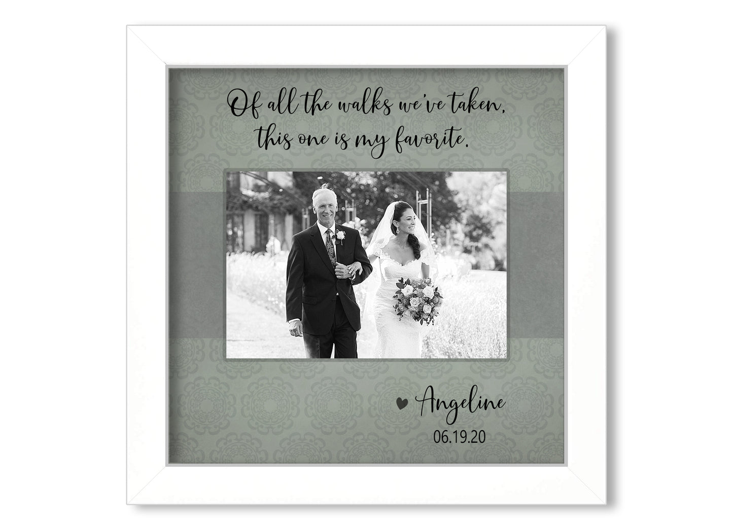 Of all the Walks We've Taken Personalized Picture Frame, Father of the Bride Gift, 8x8 Picture Frame MatboardMemories White Frame - Olive/Gray Stripe $27.95  