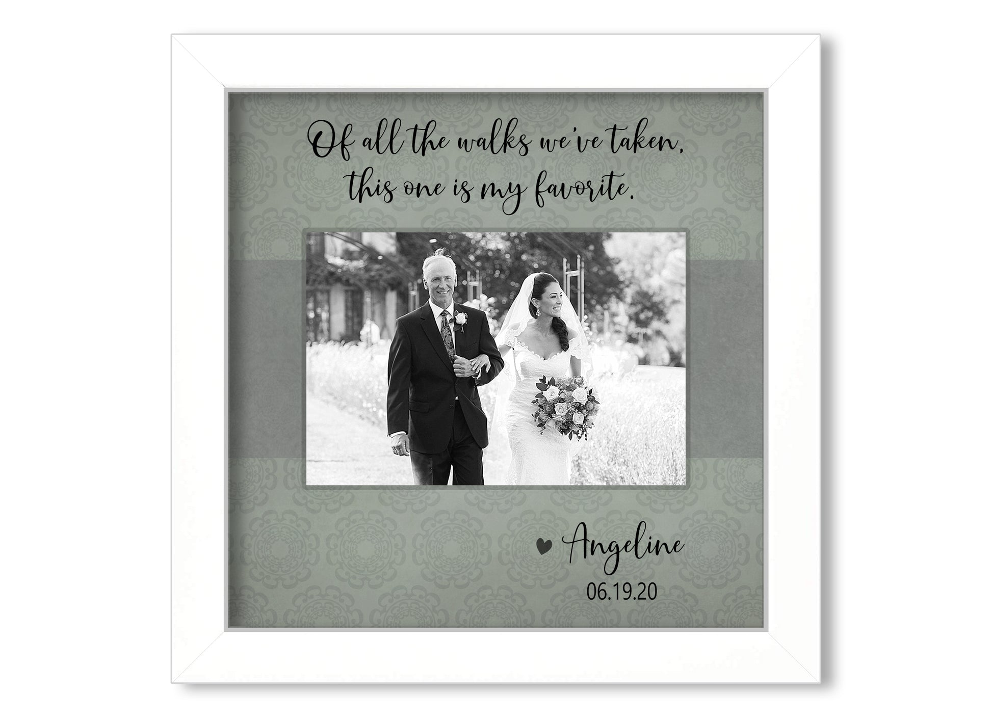 Of all the Walks We've Taken Personalized Picture Frame, Father of the Bride Gift, 8x8 Picture Frame MatboardMemories White Frame - Olive/Gray Stripe $27.95  