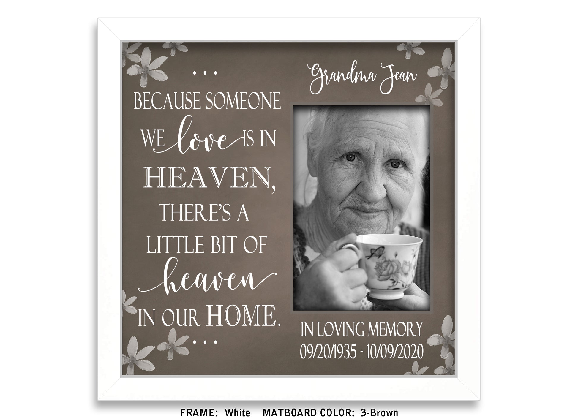 Because Someone We Love Is in Heaven Personalized Bereavement Gifts, 10x10 Picture Frame MatboardMemories   