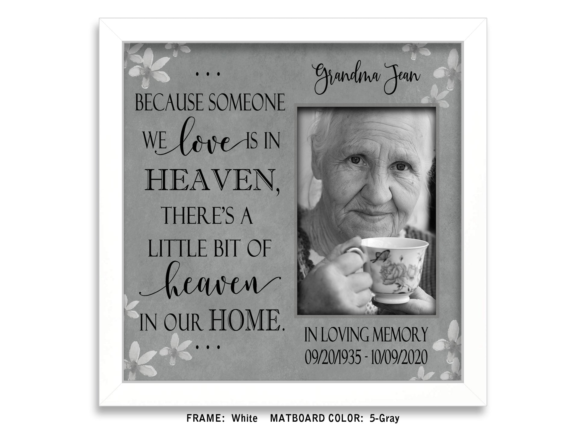 Because Someone We Love Is in Heaven Personalized Bereavement Gifts, 10x10 Picture Frame MatboardMemories   