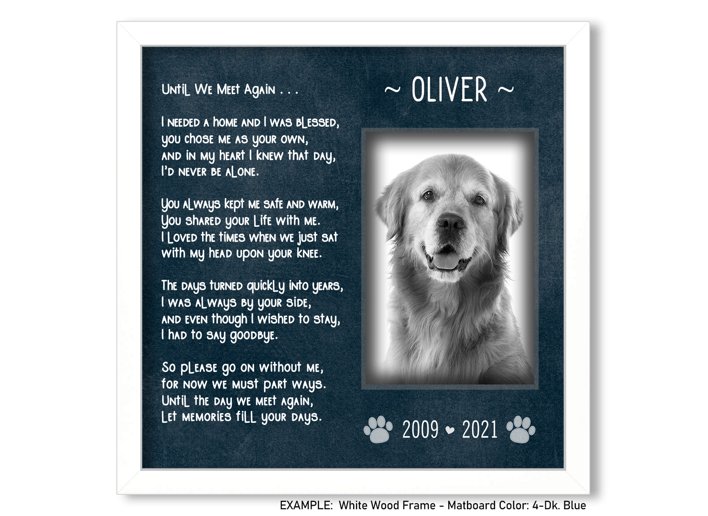 Personalized Dog Loss Picture Frame, Pet Memorial Gift, 10x10 Picture Frame Matboard Memories   