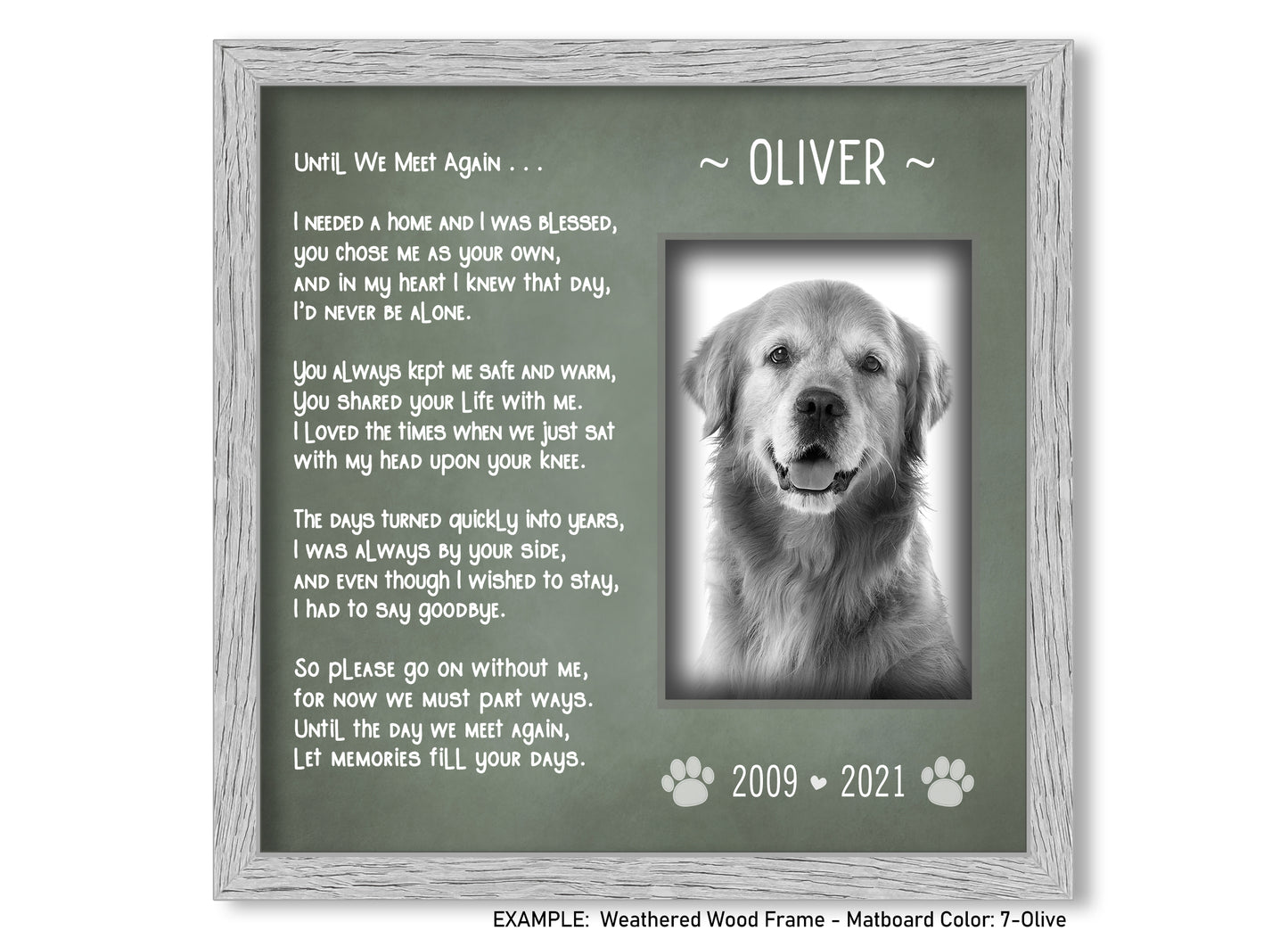 Personalized Dog Loss Picture Frame, Pet Memorial Gift, 10x10 Picture Frame Matboard Memories   