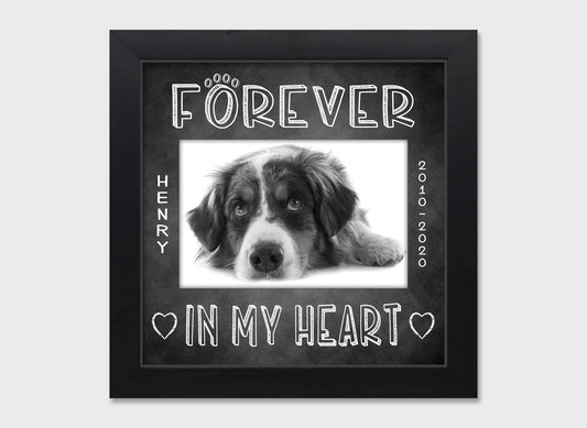 Pet loss personalized picture frame, Forever in My Heart, 8x8  Matboard Memories Black Matboard in Black Frame  