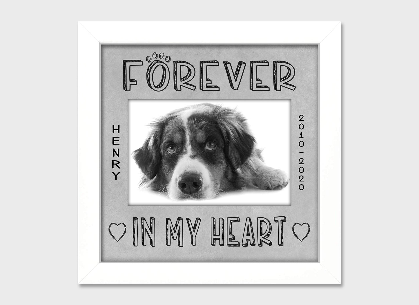 Pet loss personalized picture frame, Forever in My Heart, 8x8  Matboard Memories Gray Matboard in White Frame  